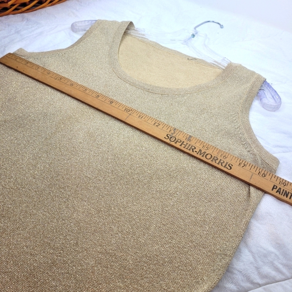Women's metallic gold knit sweater sleeveless tank top classic fancy glam M/L - Picture 5 of 8